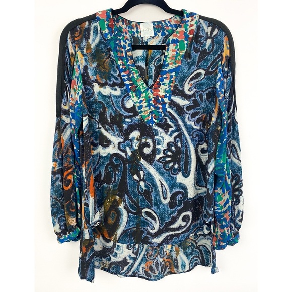 Tryb Anthropologie Womens Silk Blouse S Wearable Art Artsy‎ Boho Lagenlook Flowy - Picture 1 of 6